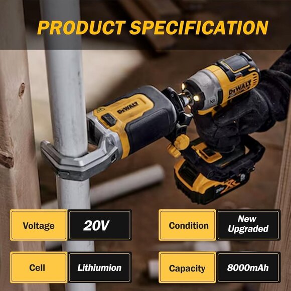 2-Pack 8000mAh Replacement for Dewalt 20V MAX Battery - Compatible with DCB200 - Picture 6 of 7